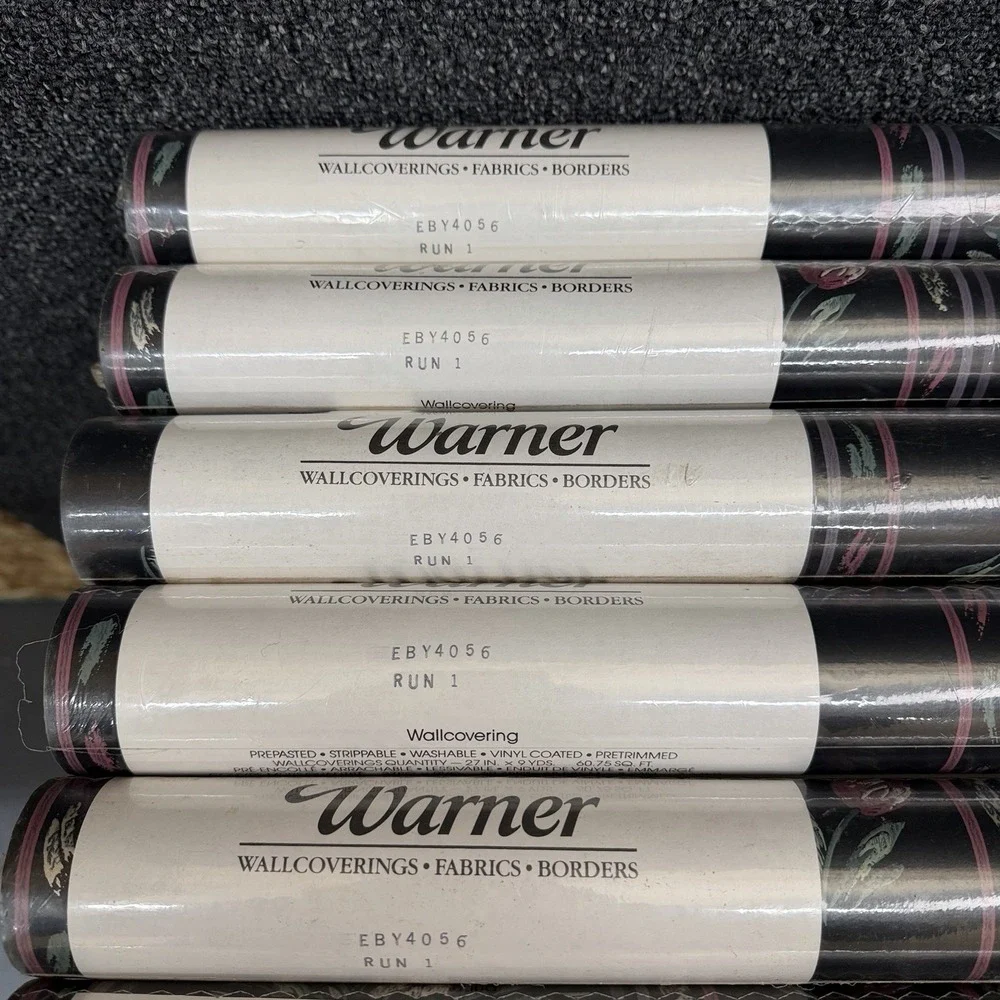 Warner Wallcoverings EBY4056 Floral‎ Tulip Stripe Wallpaper Black Pink 7 Rolls